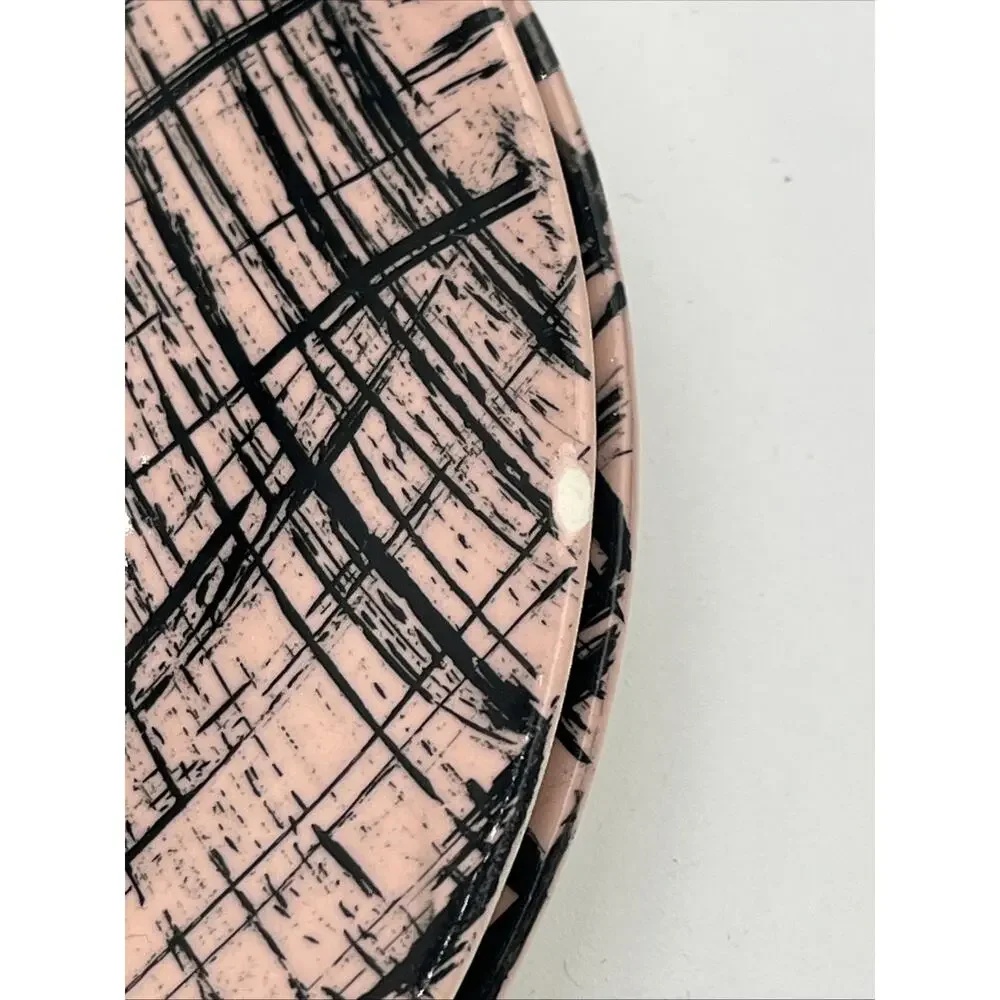 Blue Ridge Hand Painted Plates Set 7 Pink Black Crosshatch 6.5 Inch